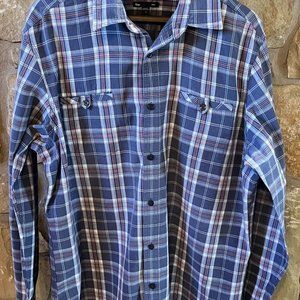 Gap Classic Fit Button Down Blue Plaid Shirt Men’s Large Roll Tab Long Sleeves